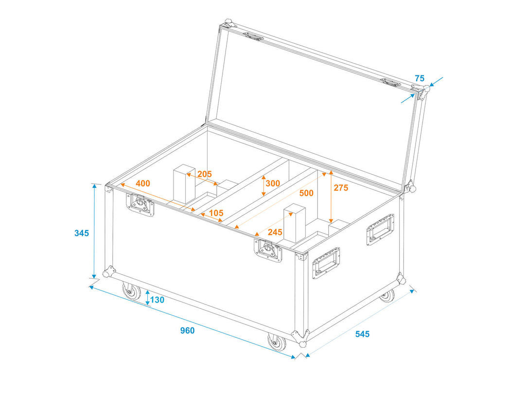 ROADINGER Flightcase 2x THA-250F with wheels
