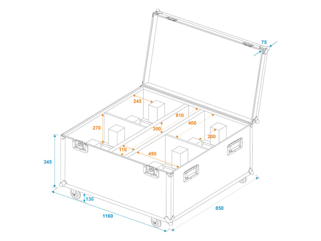 ROADINGER Flightcase 4x THA-250F with wheels