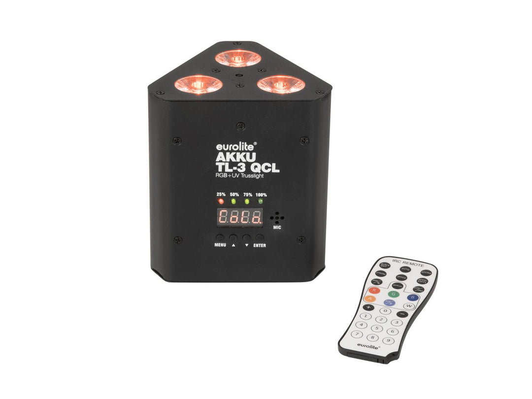 EUROLITE Set 4x AKKU TL-3 QCL RGB+UV Trusslight + Case with charging function