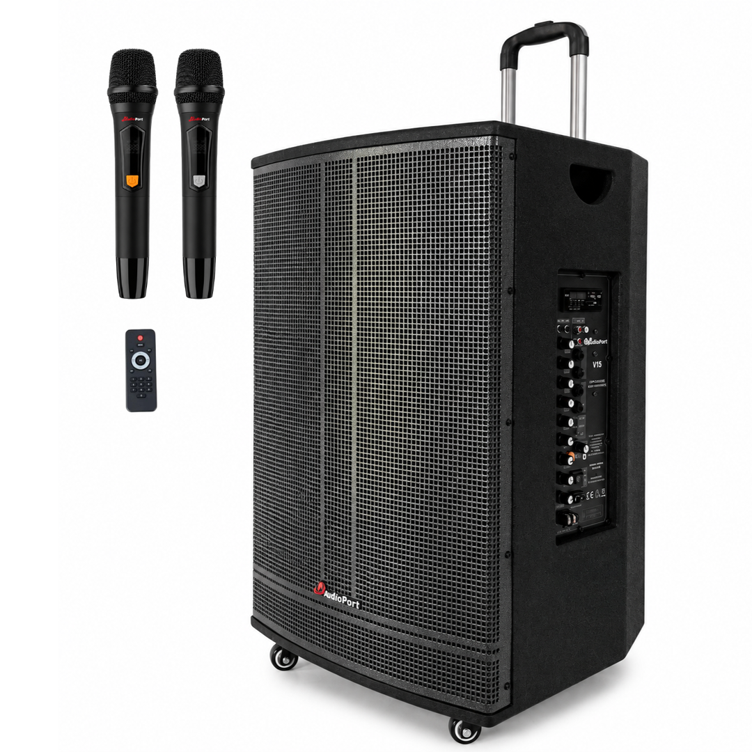 Audioport V15 transportabel aktiv højttaler 500 W med 2 mikrofoner