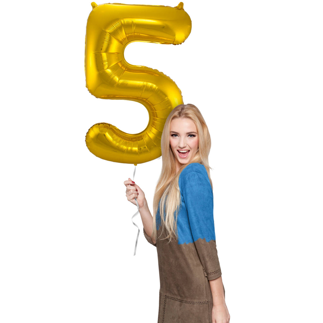 5 Formet Nummer Folieballon (Guld, 86 cm)