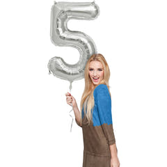 5 Formet Nummer Folieballon (Sølv, 86 cm)