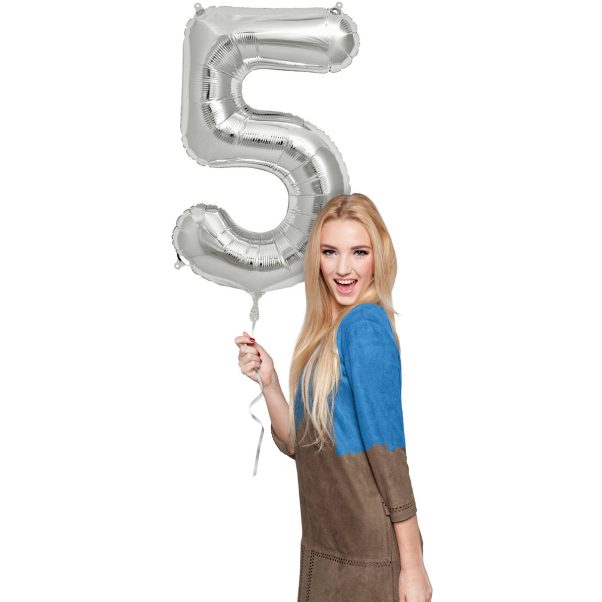 5 Formet Nummer Folieballon (Sølv, 86 cm)