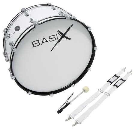 Basix marchstortromme 26" x 10", hvid, med bærerem og kølle