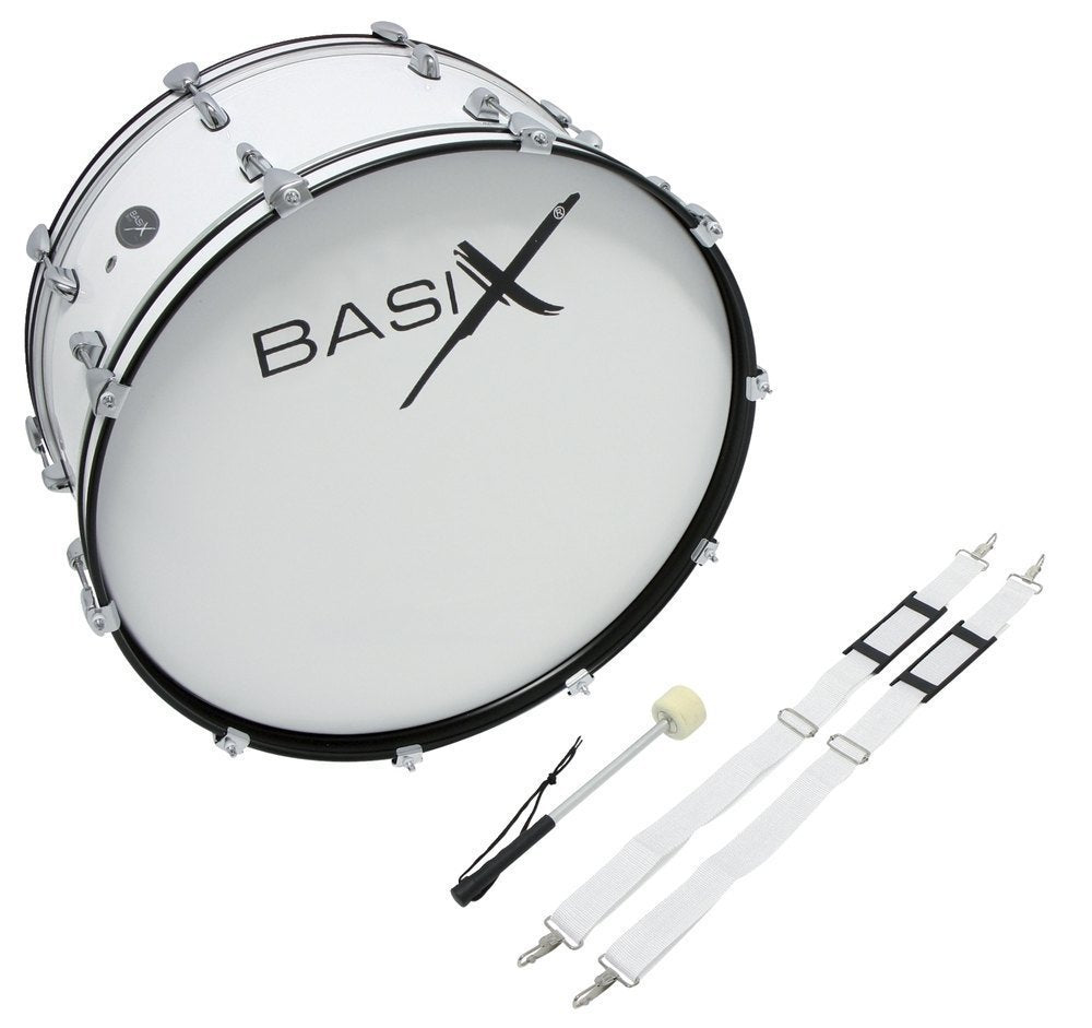 Basix marchstortromme 24" x 10", hvid, med bærerem og kølle