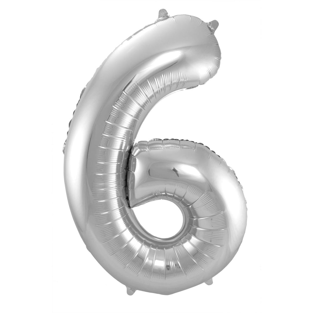 6 Formet Nummer Folieballon (Sølv, 86 cm)