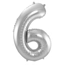 6 Formet Nummer Folieballon (Sølv, 86 cm)