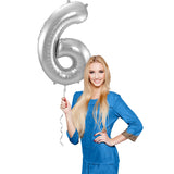 6 Formet Nummer Folieballon (Sølv, 86 cm)