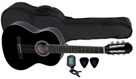 VGS Basic sæt: klassisk guitar 3/4, sort, taske og tuner