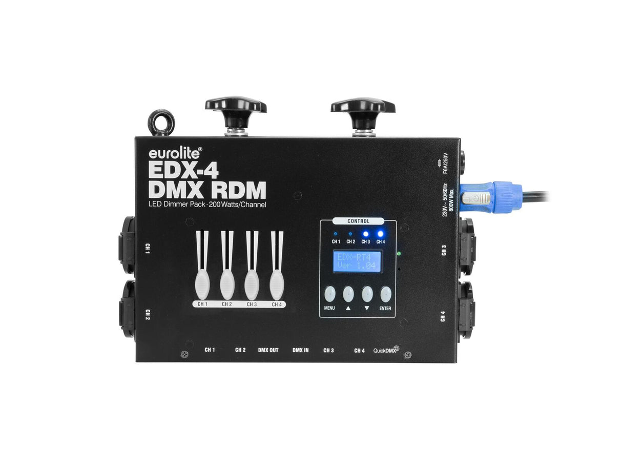 EUROLITE Set 4x PAR-16 Spot bk dim2warm + EDX-4 DMX RDM LED Dimmer Pack