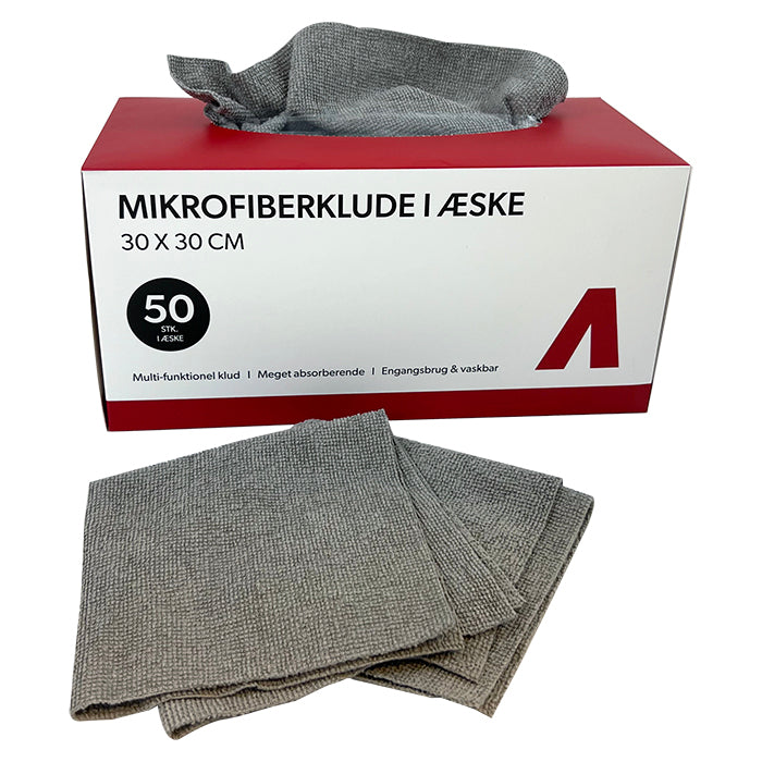 Mikrofiberklude i kasse, 30x30cm, 180gsm, 50 stk.