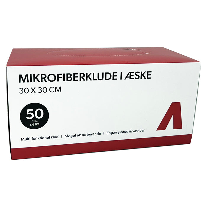 Mikrofiberklude i kasse, 30x30cm, 180gsm, 50 stk.