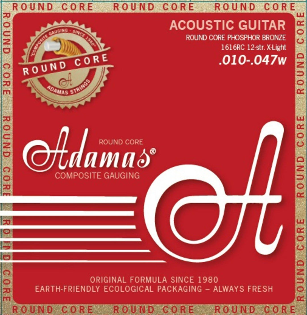 Adamas Strings for Acoustic Guitar Historic Reissue Phosphor Bronze Round Core - 12-str. Light .010-.047 (1616RC)