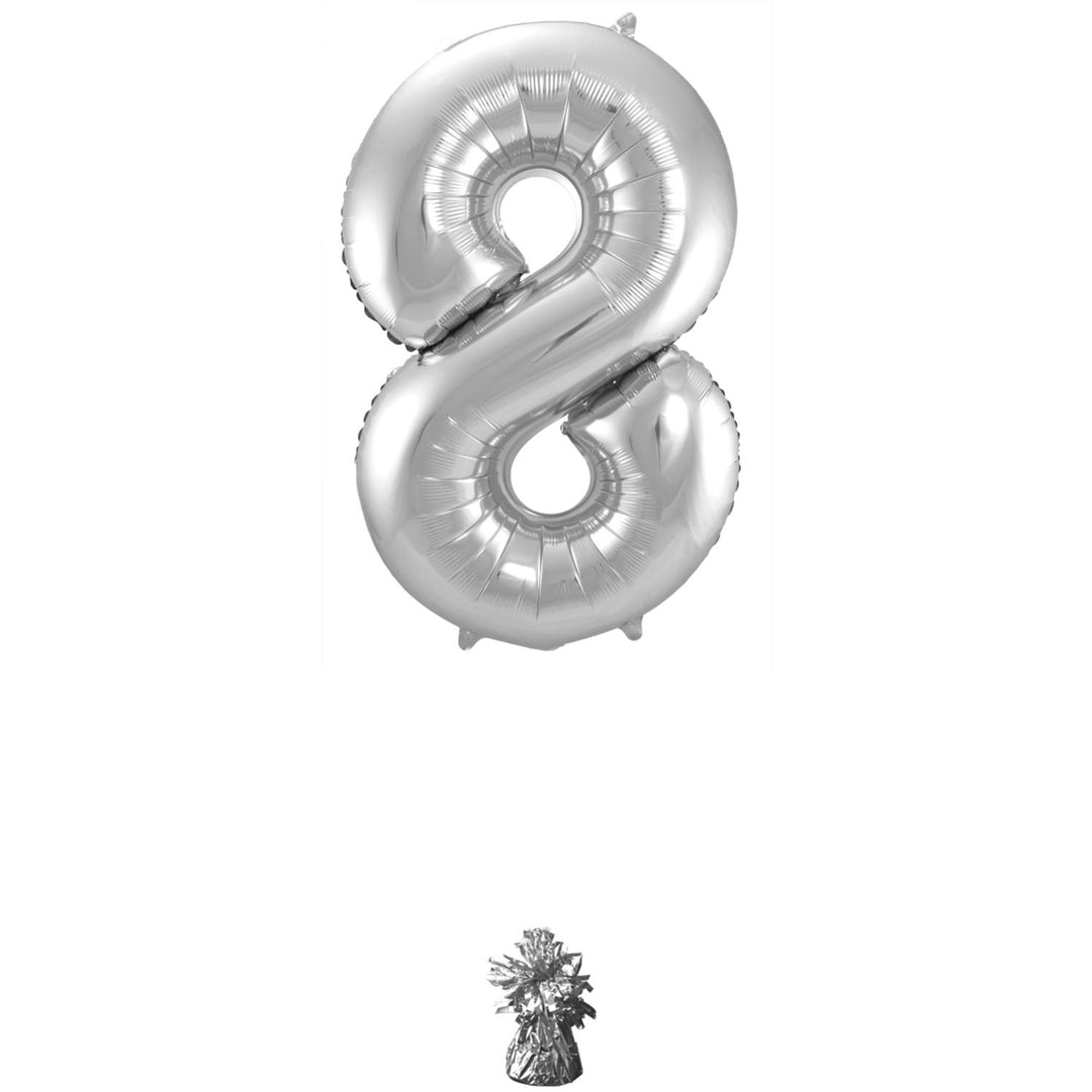 8 Formet Nummer Folieballon (Sølv, 86 cm)