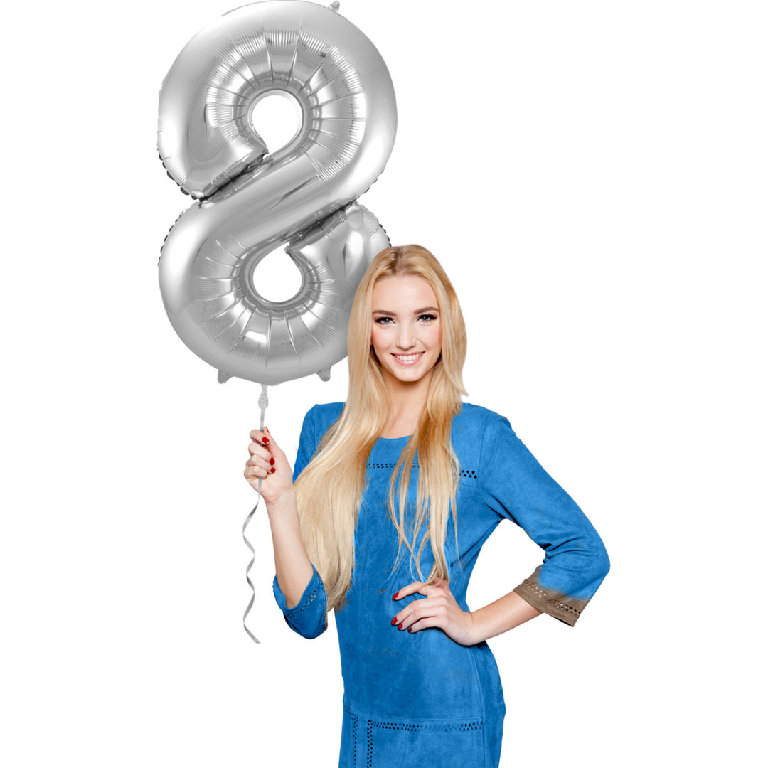 8 Formet Nummer Folieballon (Sølv, 86 cm)