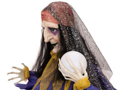Halloween-figur spåkone med krystalkugle, animeret, 40 cm
