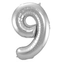 9 Formet Nummer Folieballon (Sølv, 86 cm)