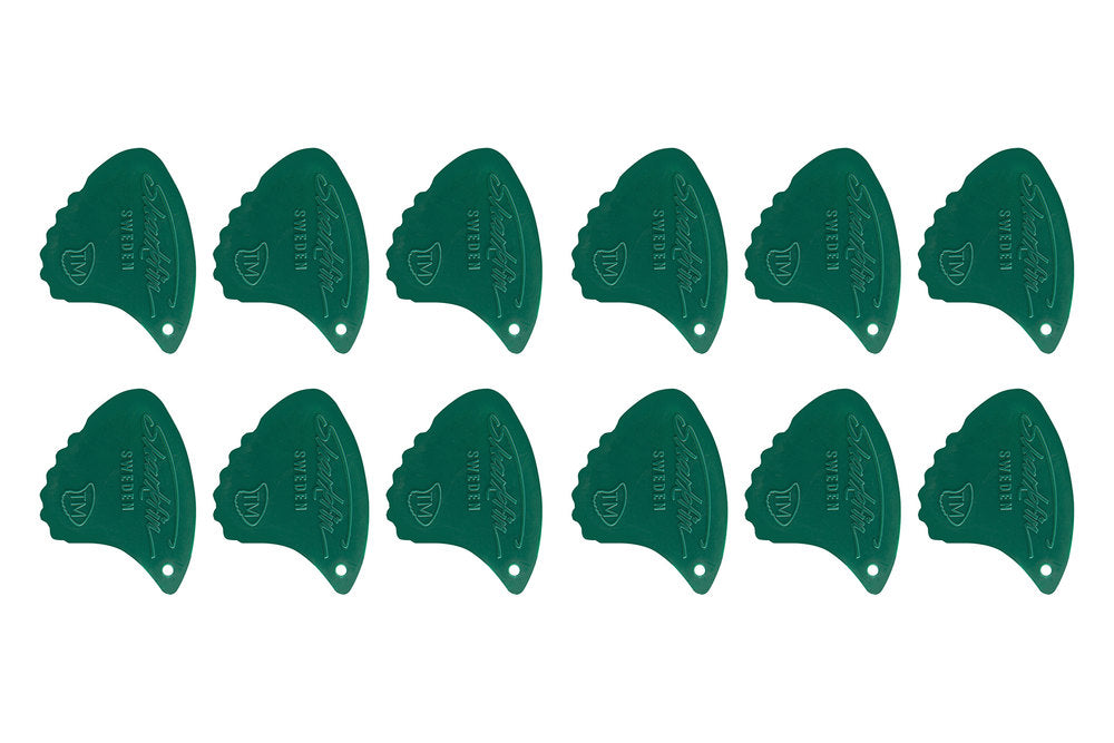 Shark Fin Relief plektre, 0,35 mm ekstra blød, grøn, 12 stk.