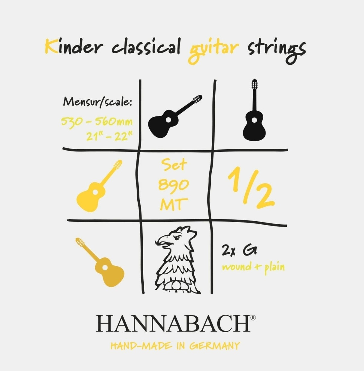 Hannabach Strings for classic guitar Serie 890 1/2 classic guitar for children Duel: 53-56 cm - Set of 2 G-Strings (890MT 1/2)