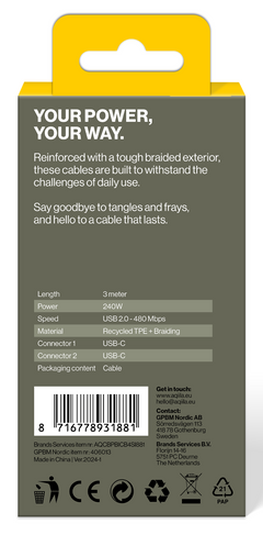 Aqiila Braided USB-C/USB-C 2.0 240W 3m Charging cable