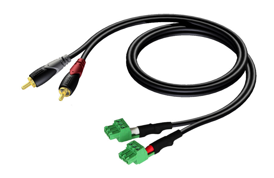 ProCab 2 x RCA han > 2 x terminal blok 3P 3,81mm, 1,5 m