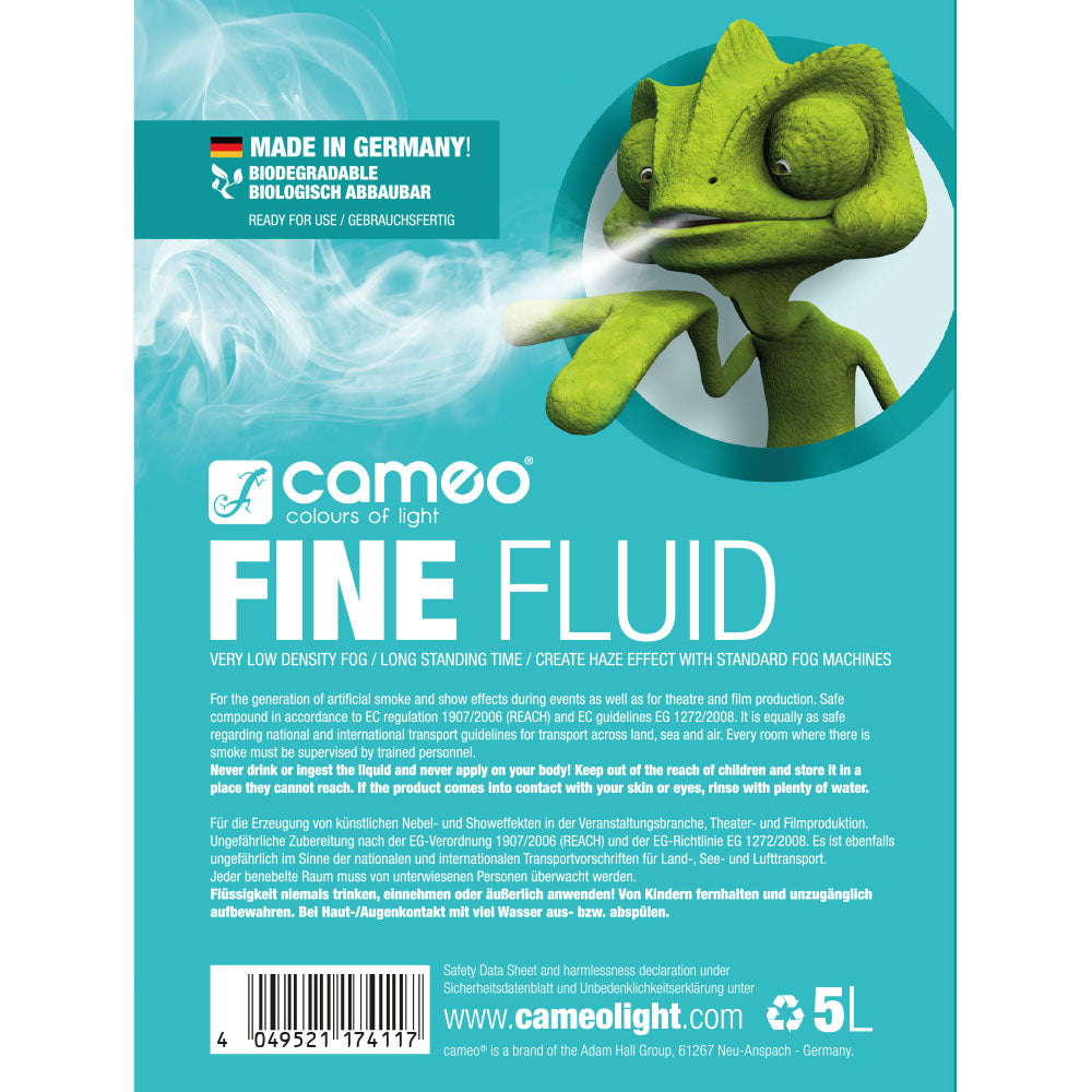 Cameo FINE FLUID 5 L - Haze-effekt tågevæske med meget lav densitet og meget lang hængetid 5 L