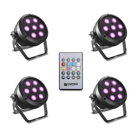 Cameo ROOT® PAR 4 SÆT 1 - Sæt inklusive 4 x CLROOTPAR4 inkl. IR-fjernbetjening (CLPFLAT1REMOTE)