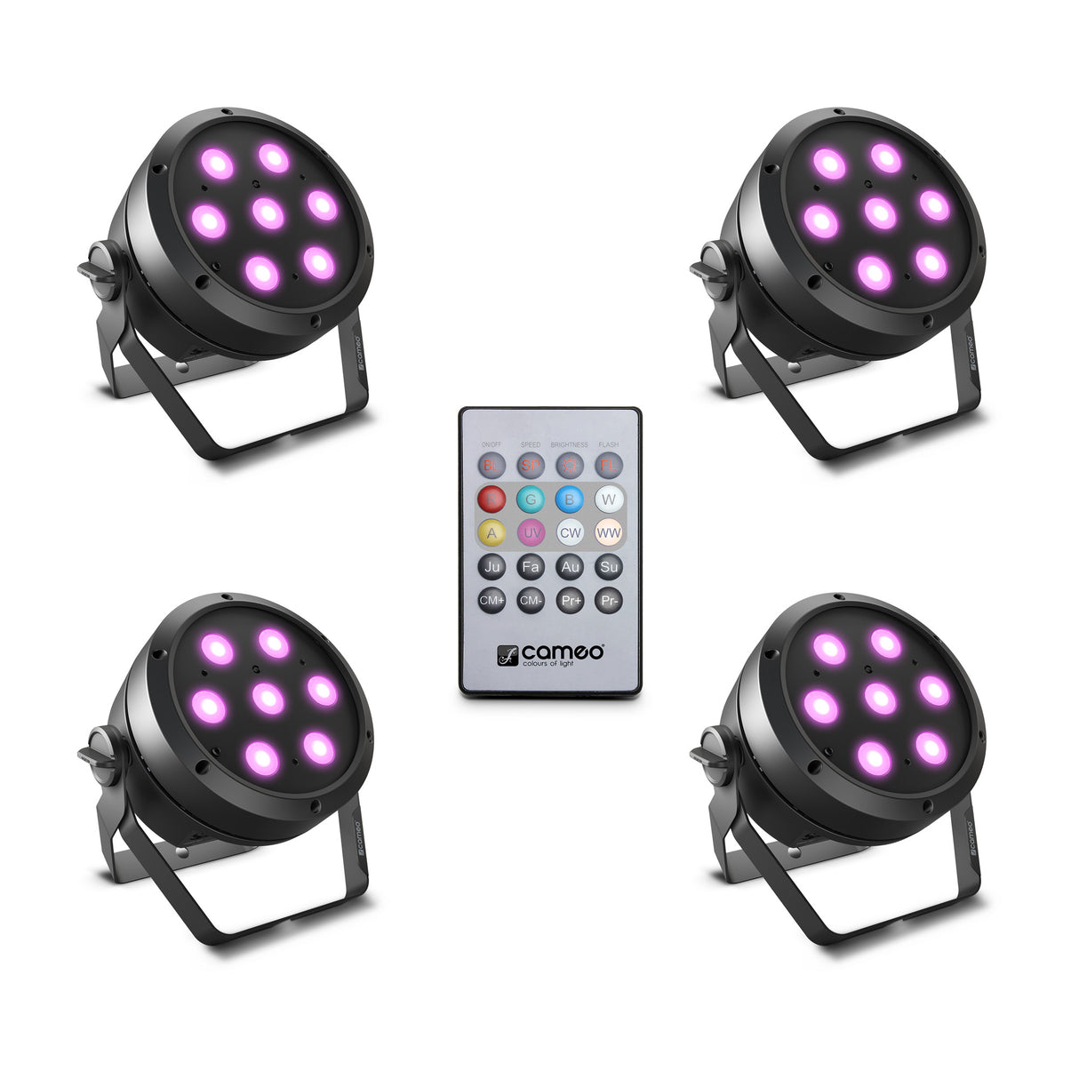 Cameo ROOT® PAR 4 SÆT 1 - Sæt inklusive 4 x CLROOTPAR4 inkl. IR-fjernbetjening (CLPFLAT1REMOTE)