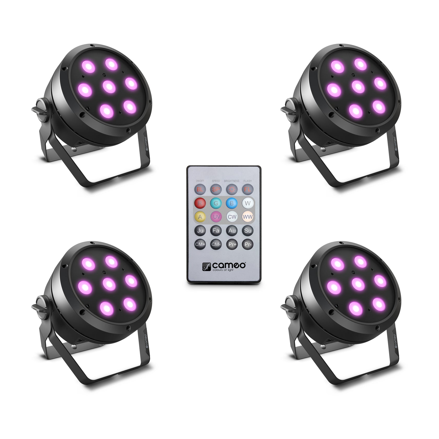 Cameo ROOT® PAR 4 SÆT 1 - Sæt inklusive 4 x CLROOTPAR4 inkl. IR-fjernbetjening (CLPFLAT1REMOTE)