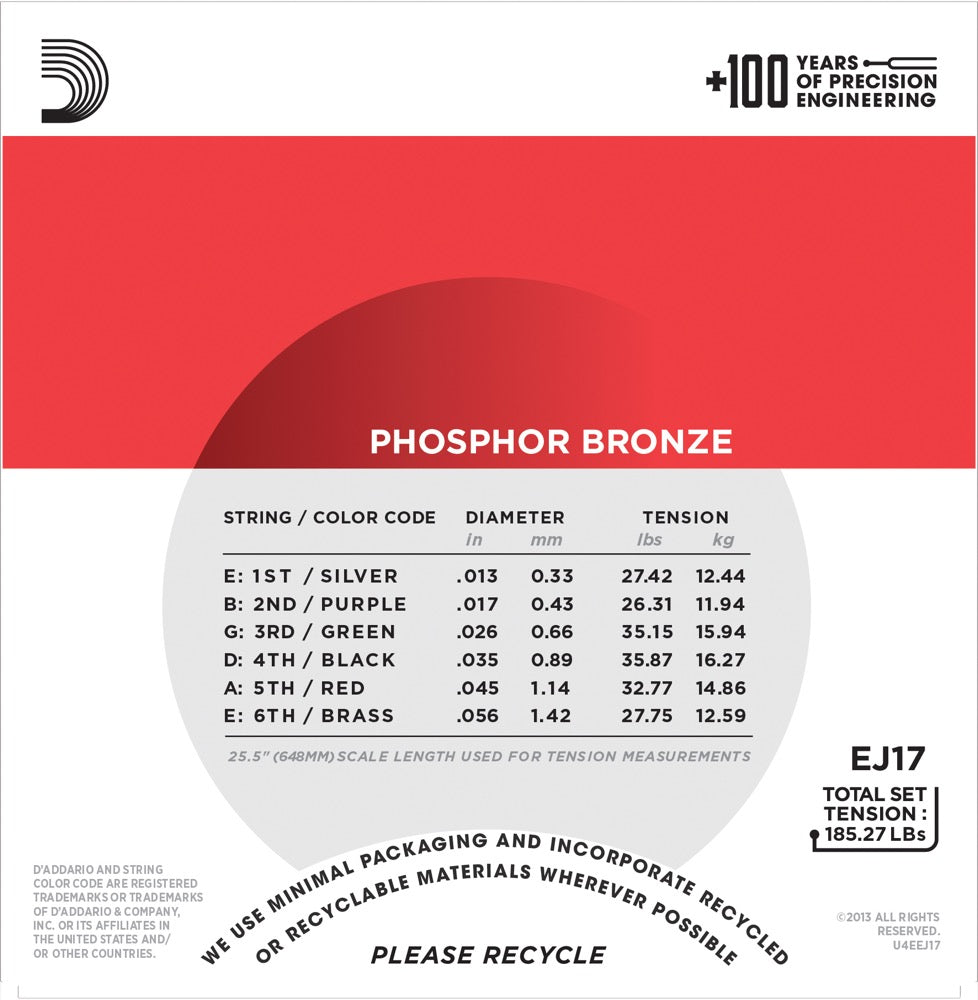 Daddario EJ17 Phosphor Bronze Guitarstrenge (Medium, 13-56)