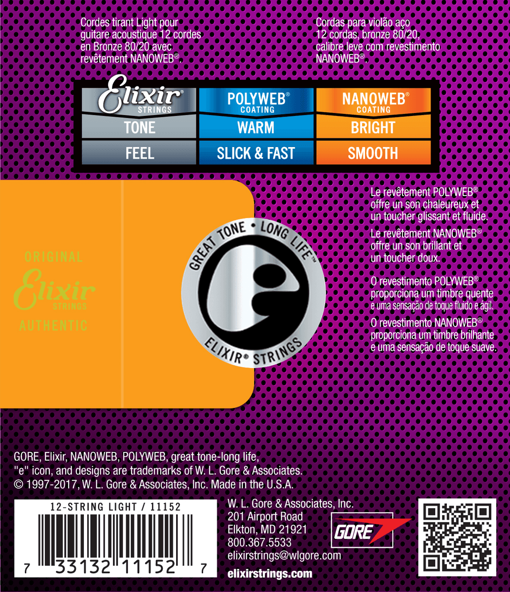 Elixir Nanoweb Bronze 80/20 Guitarstrenge (12-String, Light, 10-47)