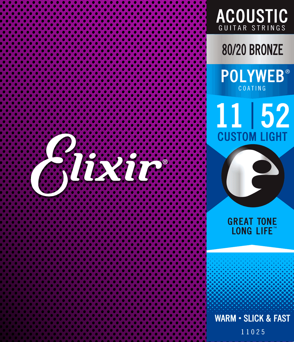 Elixir Polyweb Bronze 80/20 Guitarstrenge (Custom Light, 11-52)