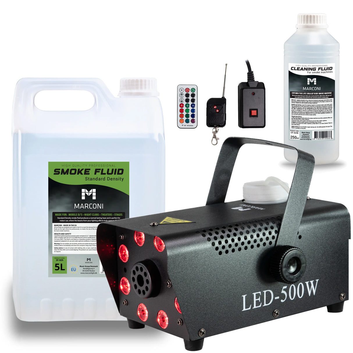 Marconi Full RGB Røgmaskine (500 W, Sort) Bundle