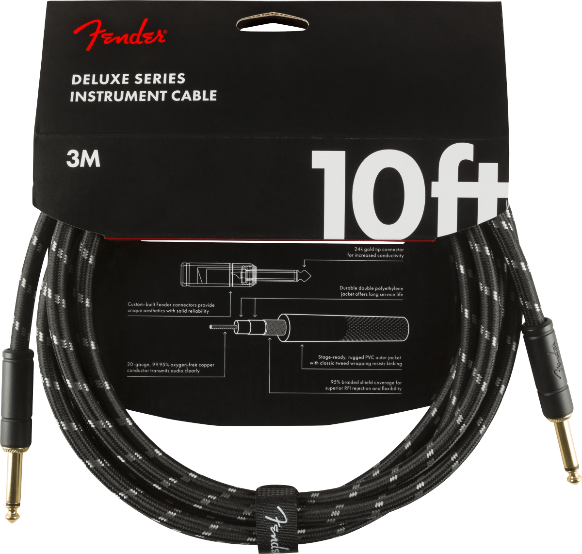 Fender Deluxe Guitar Kabel (Black Tweed, 3m)