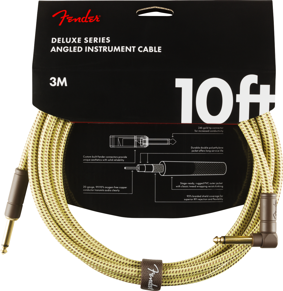 Fender Deluxe Guitar Kabel Vinkelstik (Tweed, 3m)