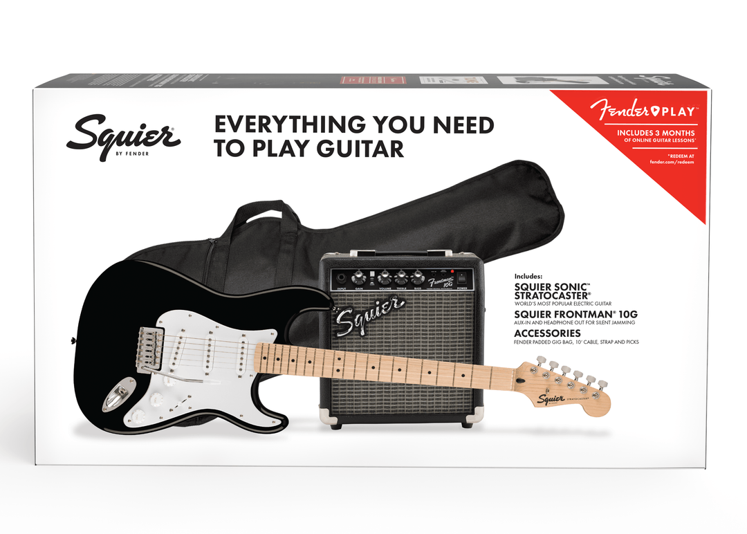 Fender Squier Sonic Stratocaster El-guitar Startpakke (Sort)