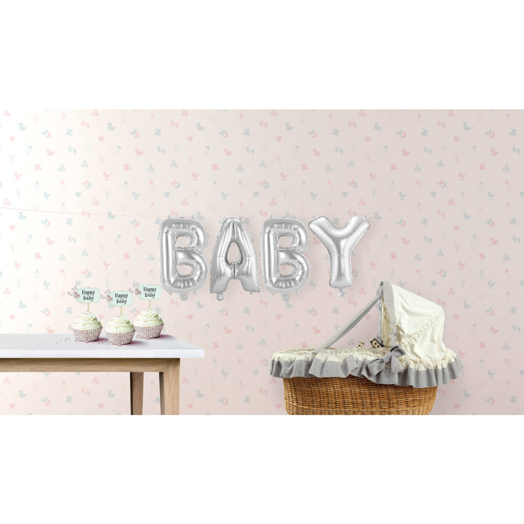 Folieballoner Bogstaver "BABY" (Sølv)