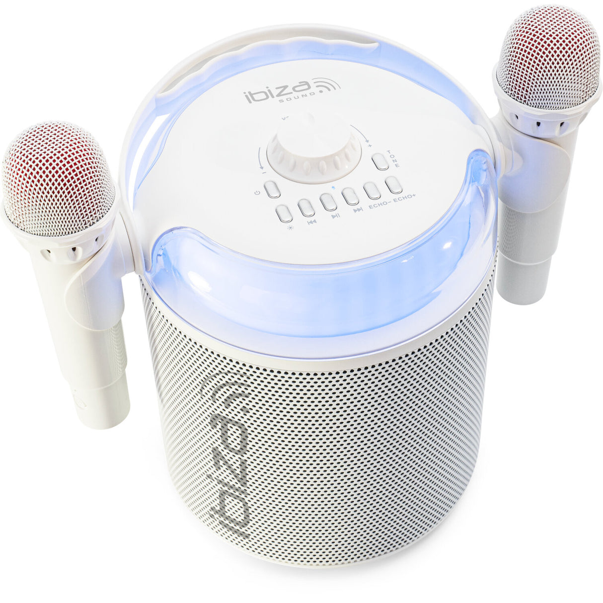 Ibiza Karaoke Anlæg m. Bluetooth og 2 Mikrofoner (Hvid)