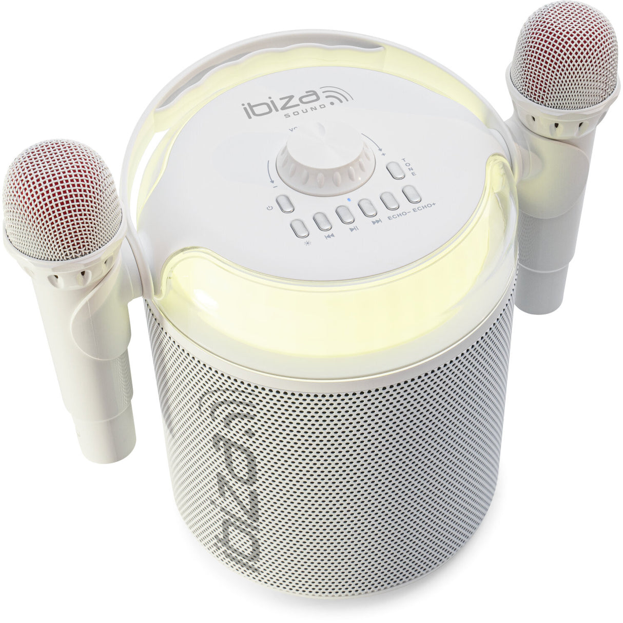 Ibiza Karaoke Anlæg m. Bluetooth og 2 Mikrofoner (Hvid)