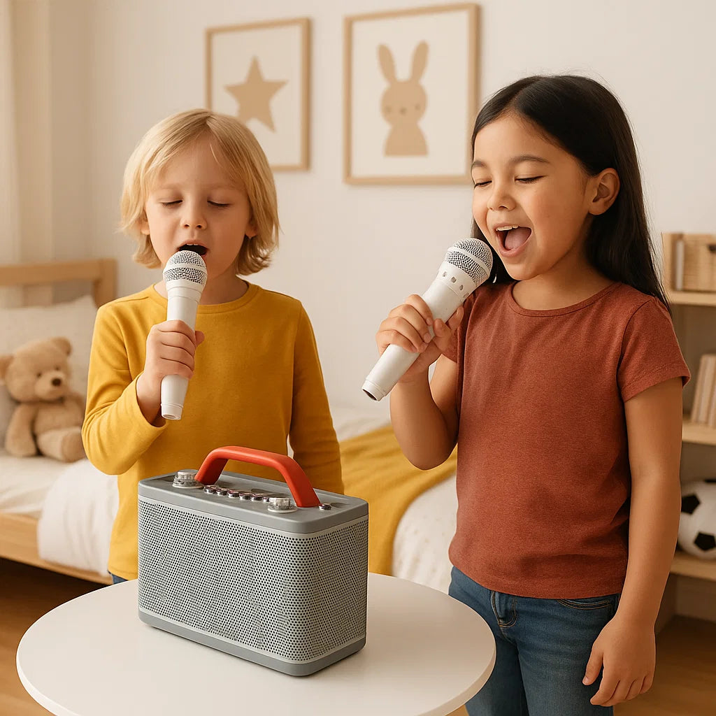 Karaoke anlæg med 2 mikrofoner (Hvid)