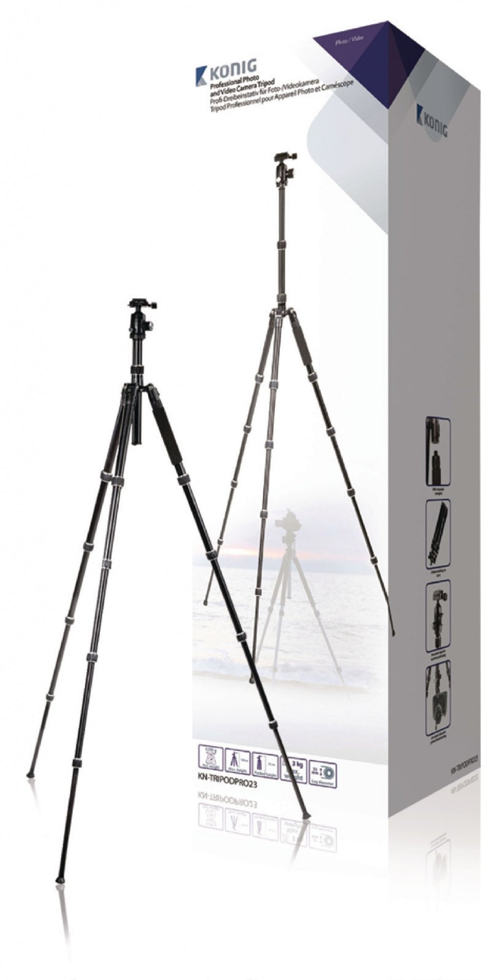 Professionel kamera-/videostativ m. kuglehoved, 145 cm
