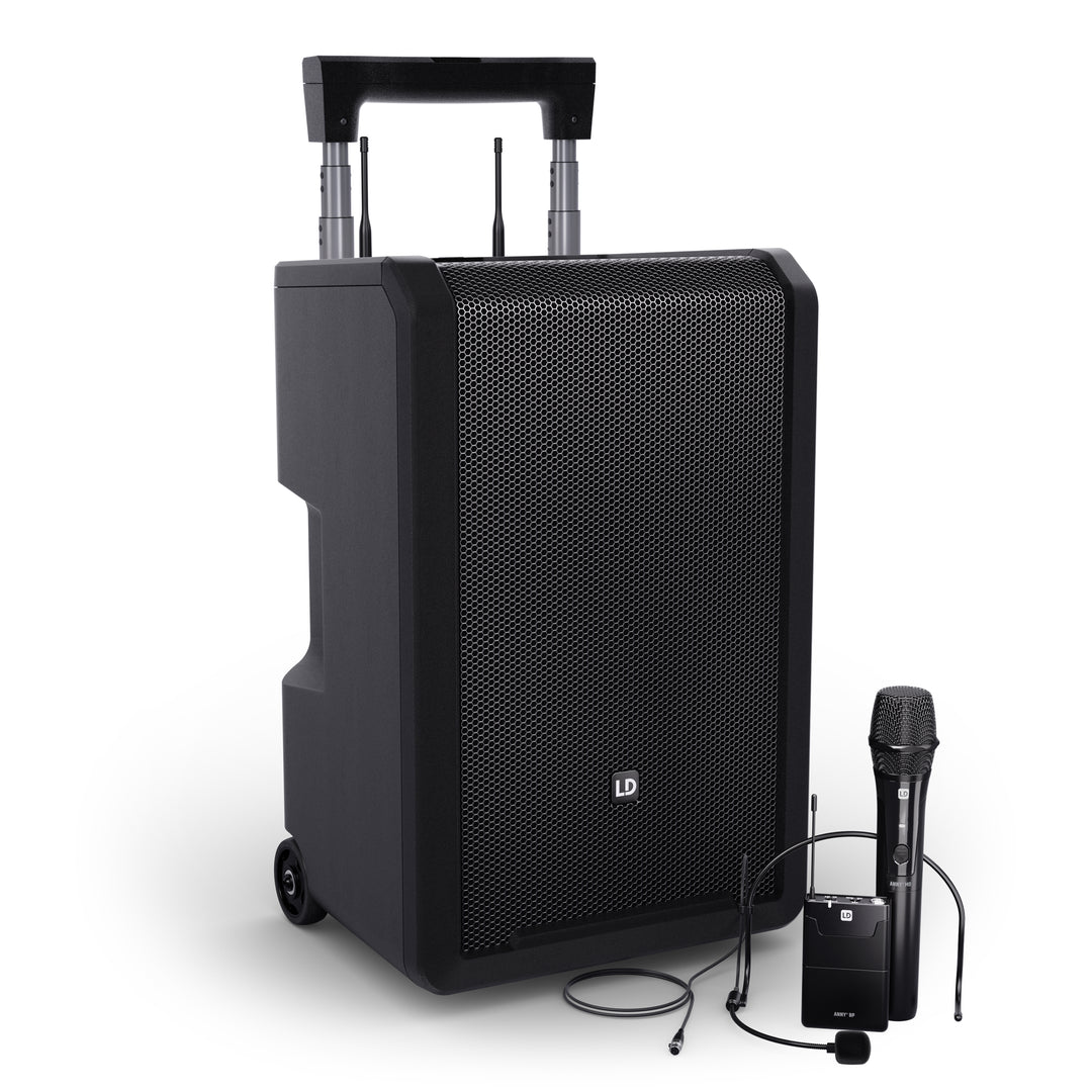 LD Systems ANNY® 10 HBH 2 B8 - 10" bærbart batteridrevet Bluetooth® PA-system med mixer, 1x trådløs håndholdt og 1x headsetmikrofon (inkl. bodypack)