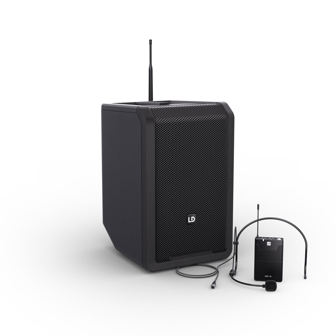 LD Systems ANNY® 8 BPH B5 - Bærbar batteridrevet Bluetooth® PA-højttaler med mixer og 1x headset-mikrofon (inkl. bodypack), Stage Black