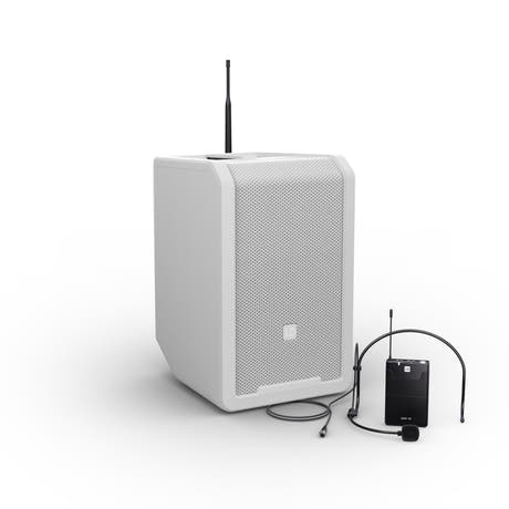 LD Systems ANNY® 8 BPH B6 W - Bærbar batteridrevet Bluetooth® PA-højttaler med mixer og 1x headset-mikrofon (inkl. bodypack), Pure White