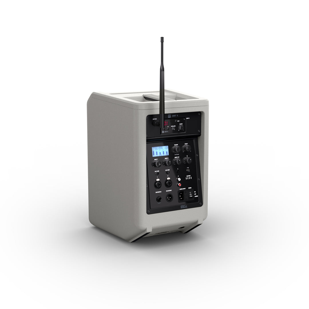 LD Systems ANNY® 8 BPH B8 G - Bærbar batteridrevet Bluetooth® PA-højttaler med mixer og 1x headsetmikrofon (inkl. bodypack), Urban Grey
