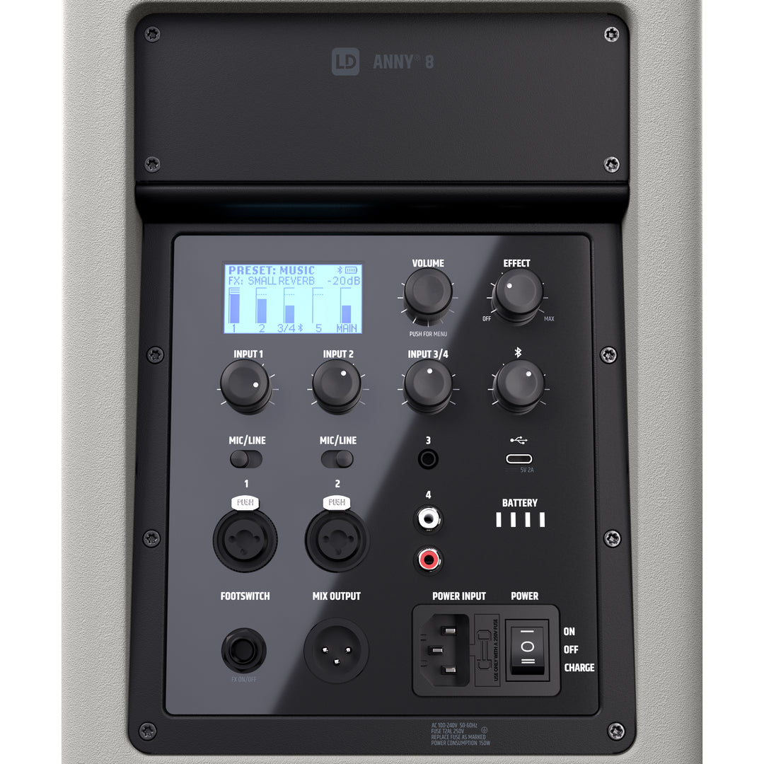 LD Systems ANNY® 8 G - Bærbar batteridrevet Bluetooth® PA-højttaler med mixer, Urban Grey