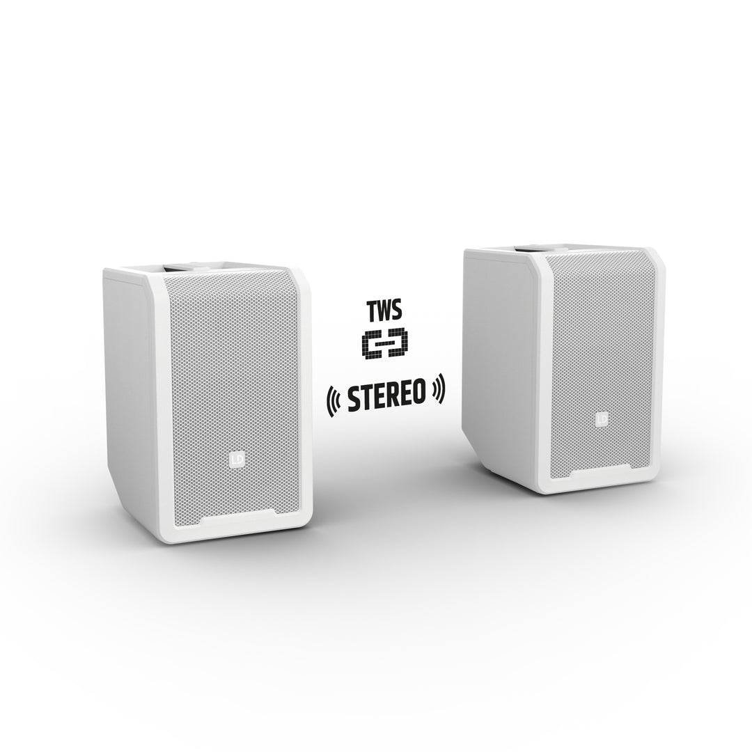 LD Systems ANNY® 8 HHD B5 W - Bærbar batteridrevet Bluetooth® PA-højttaler med mixer og 1x trådløs håndholdt mikrofon, ren hvid