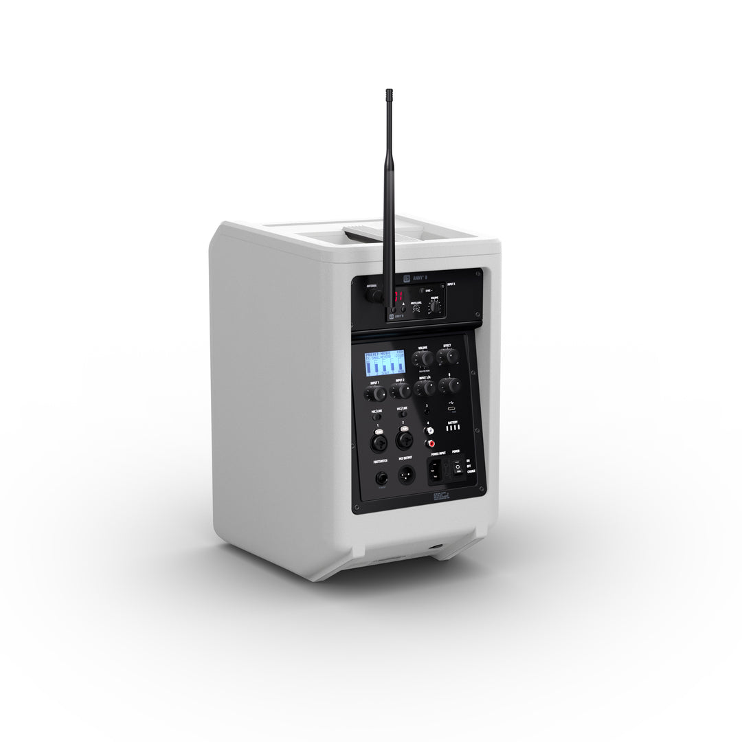 LD Systems ANNY® 8 HHD B5 W - Bærbar batteridrevet Bluetooth® PA-højttaler med mixer og 1x trådløs håndholdt mikrofon, ren hvid