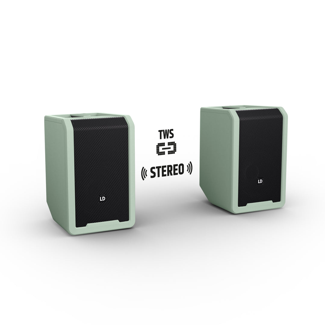 LD Systems ANNY® 8 HHD B6 GN - Bærbar batteridrevet Bluetooth® PA-højttaler med mixer og 1x trådløs håndholdt mikrofon, Adventure Green