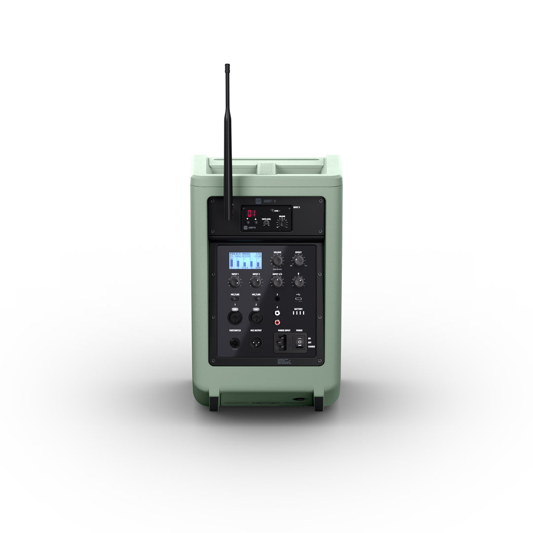 LD Systems ANNY® 8 HHD B6 GN - Bærbar batteridrevet Bluetooth® PA-højttaler med mixer og 1x trådløs håndholdt mikrofon, Adventure Green